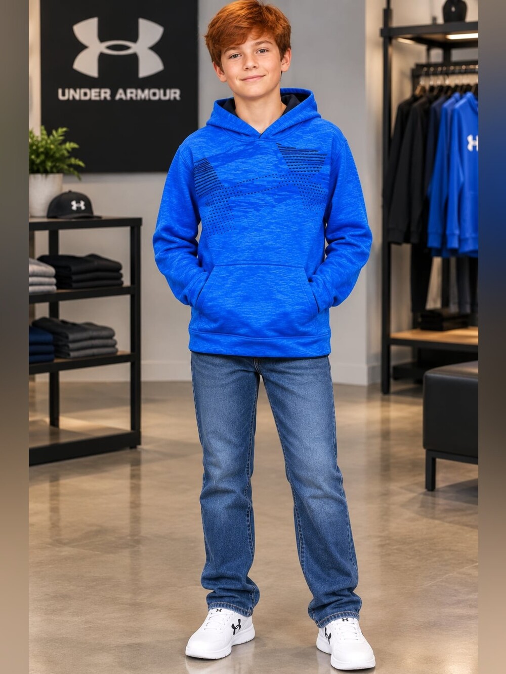Under Armour Boys Armour Fleece Big Logo Hoodie Blue Youth Large YLG1318192